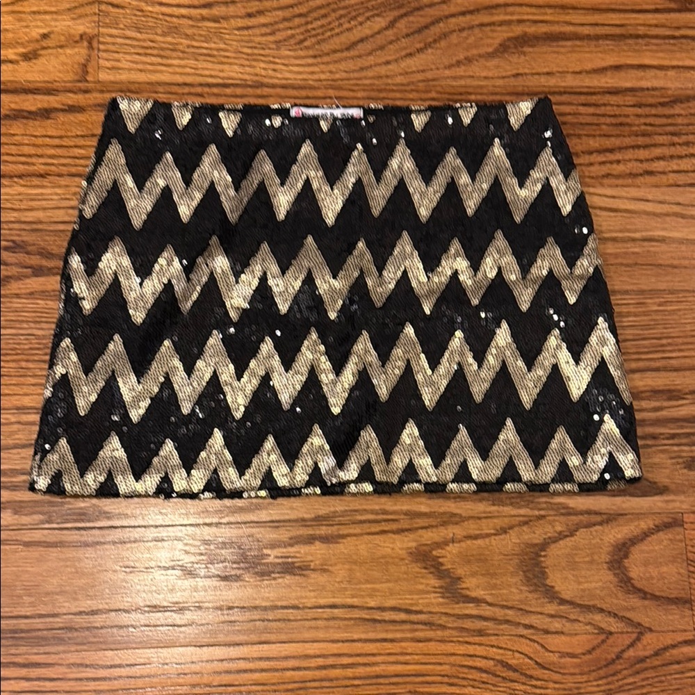 Flowers by Zoe Girls Black and Gold Zigzag Sequin Skirt Sz L 10-12